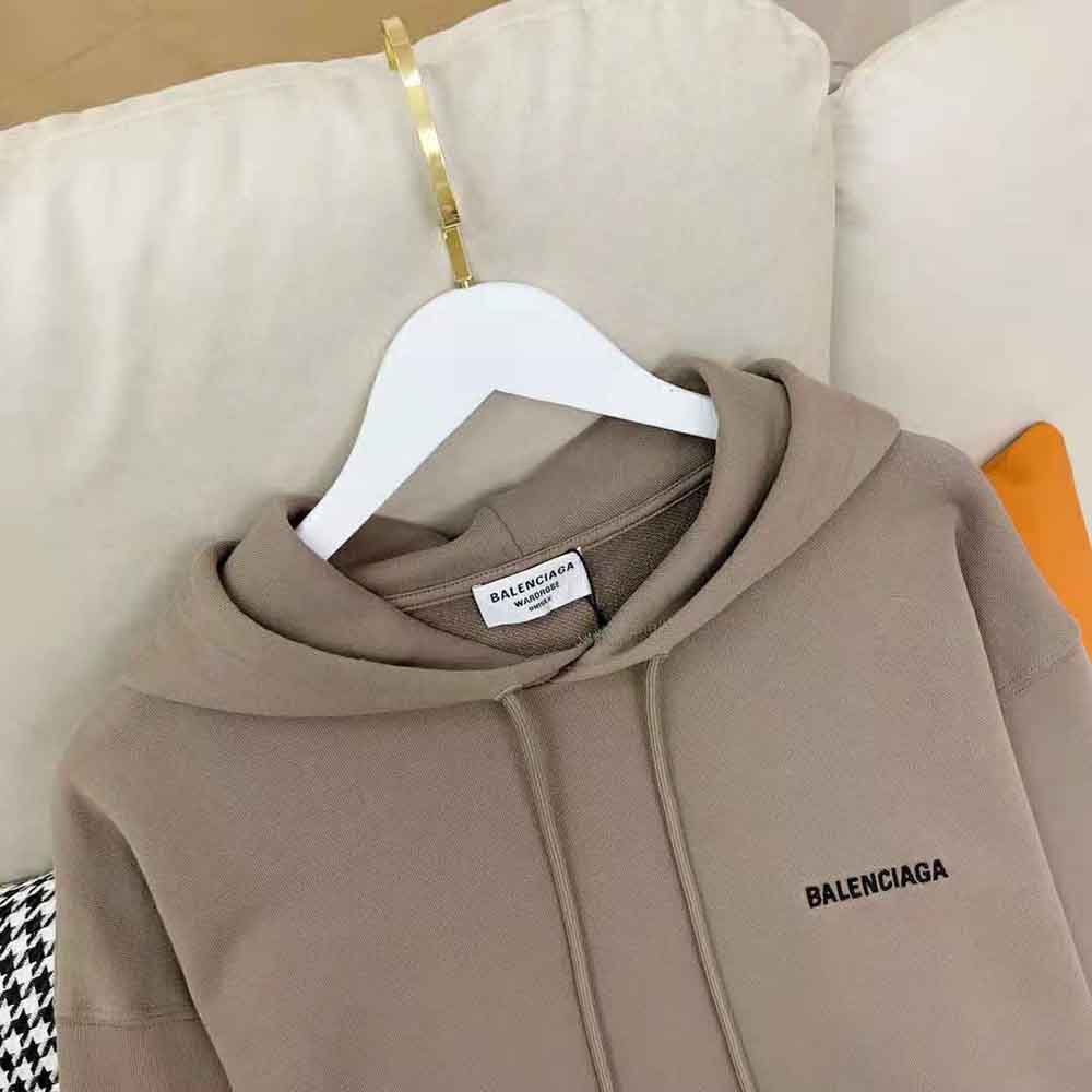 Balenciaga Men Hoodie Medium Fit in Dark Beige and Black Curly Fleece - image 5