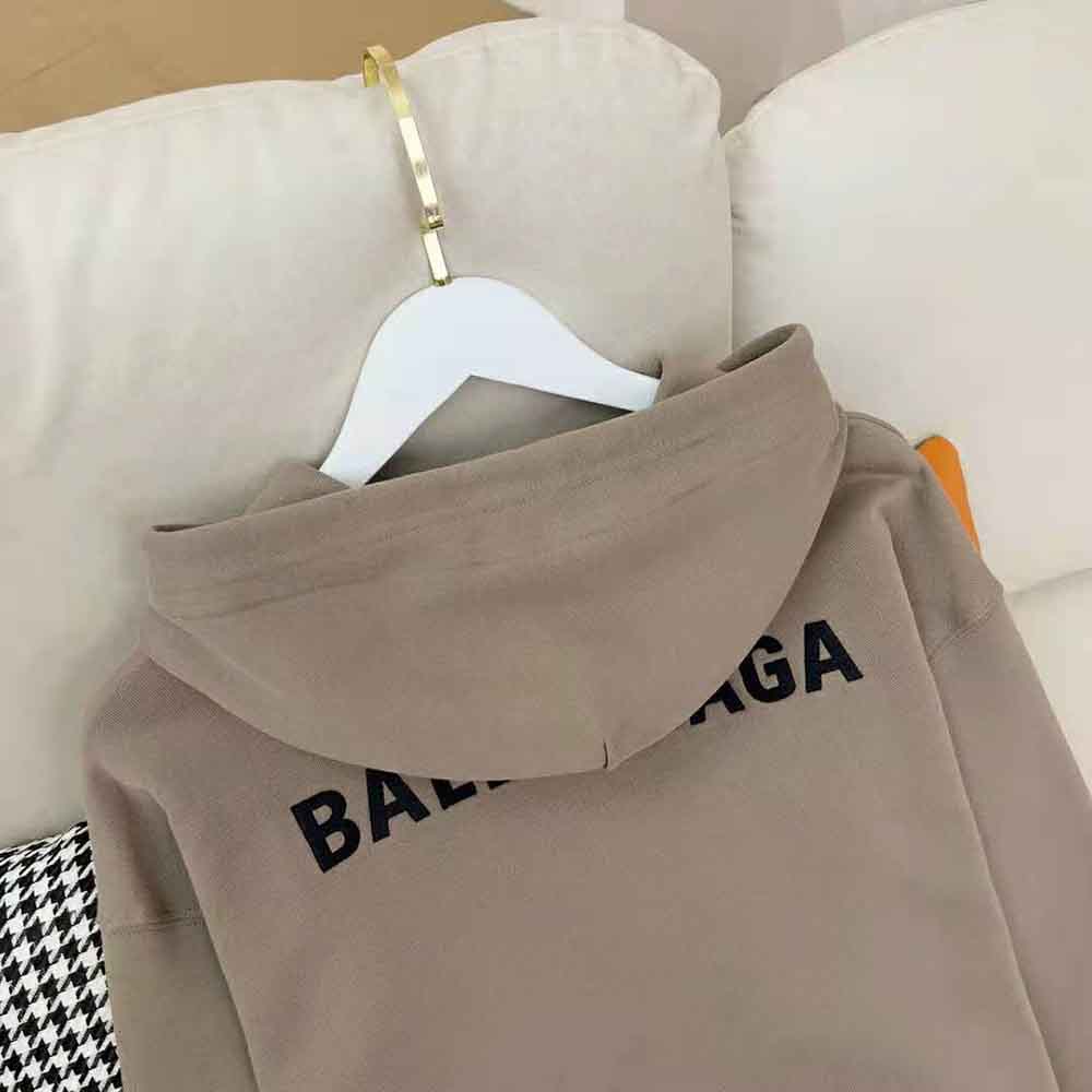 Balenciaga Men Hoodie Medium Fit in Dark Beige and Black Curly Fleece - image 6