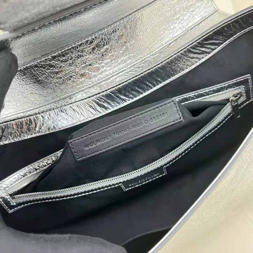 Balenciaga Women Lindsay Small Shoulder Bag with Strap Pleated Mirror Effect-Silver - image 7