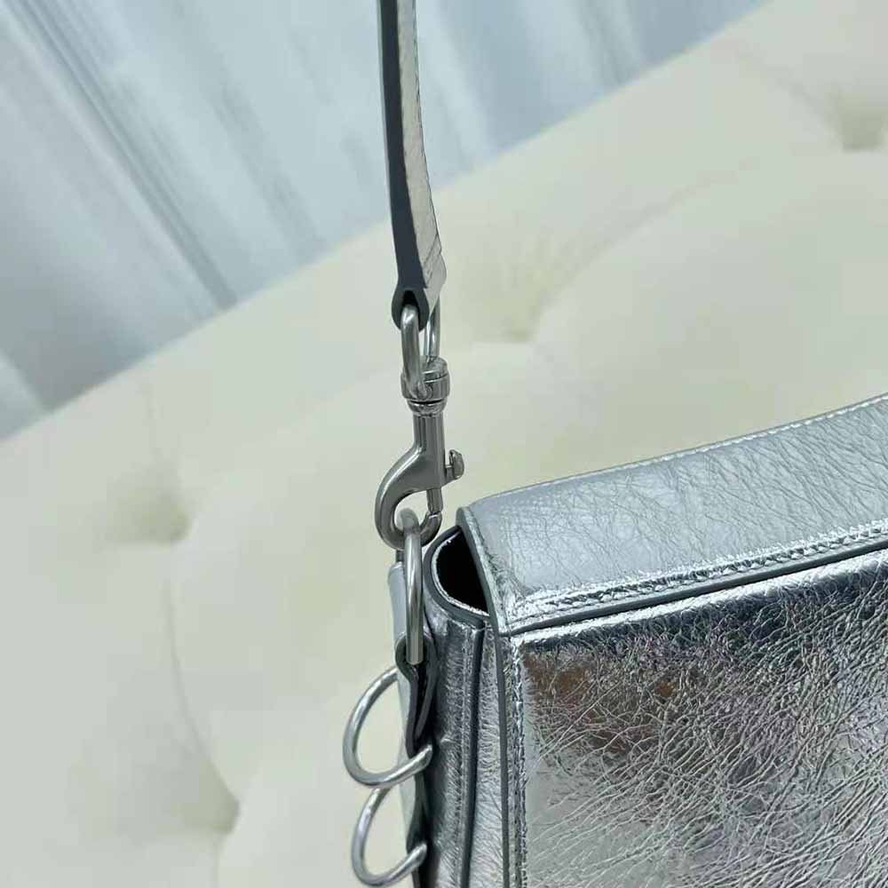 Balenciaga Women Lindsay Small Shoulder Bag with Strap Pleated Mirror Effect-Silver - image 10