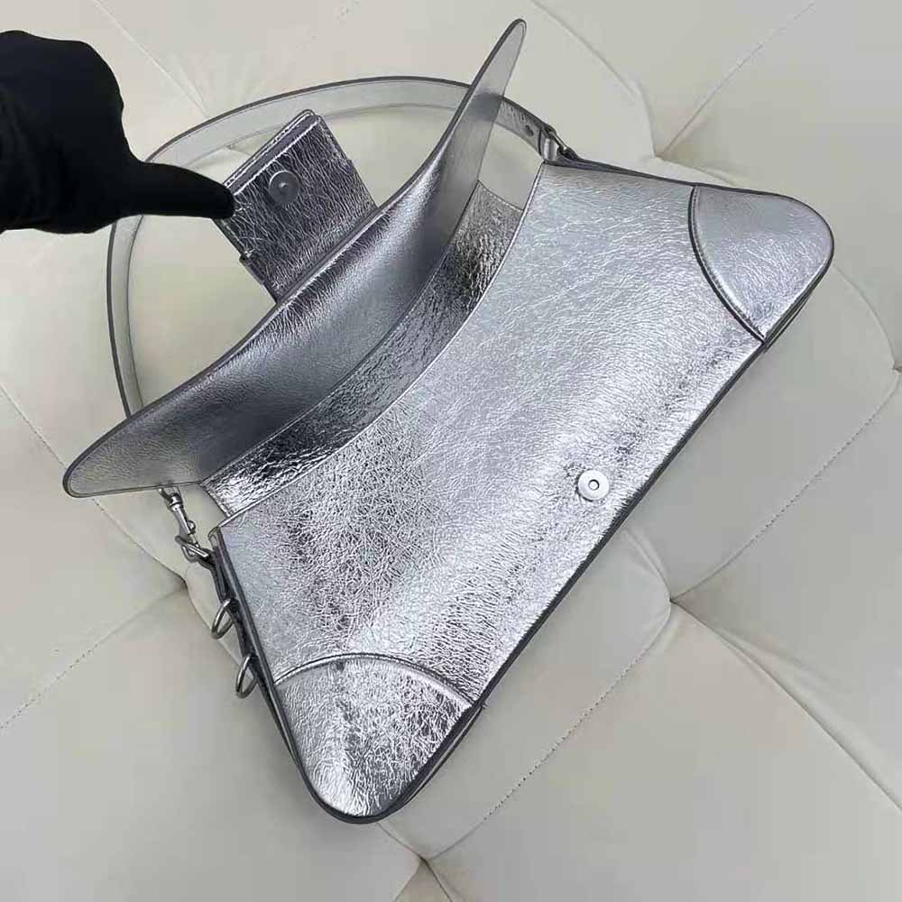 Balenciaga Women Lindsay Small Shoulder Bag with Strap Pleated Mirror Effect-Silver - image 6