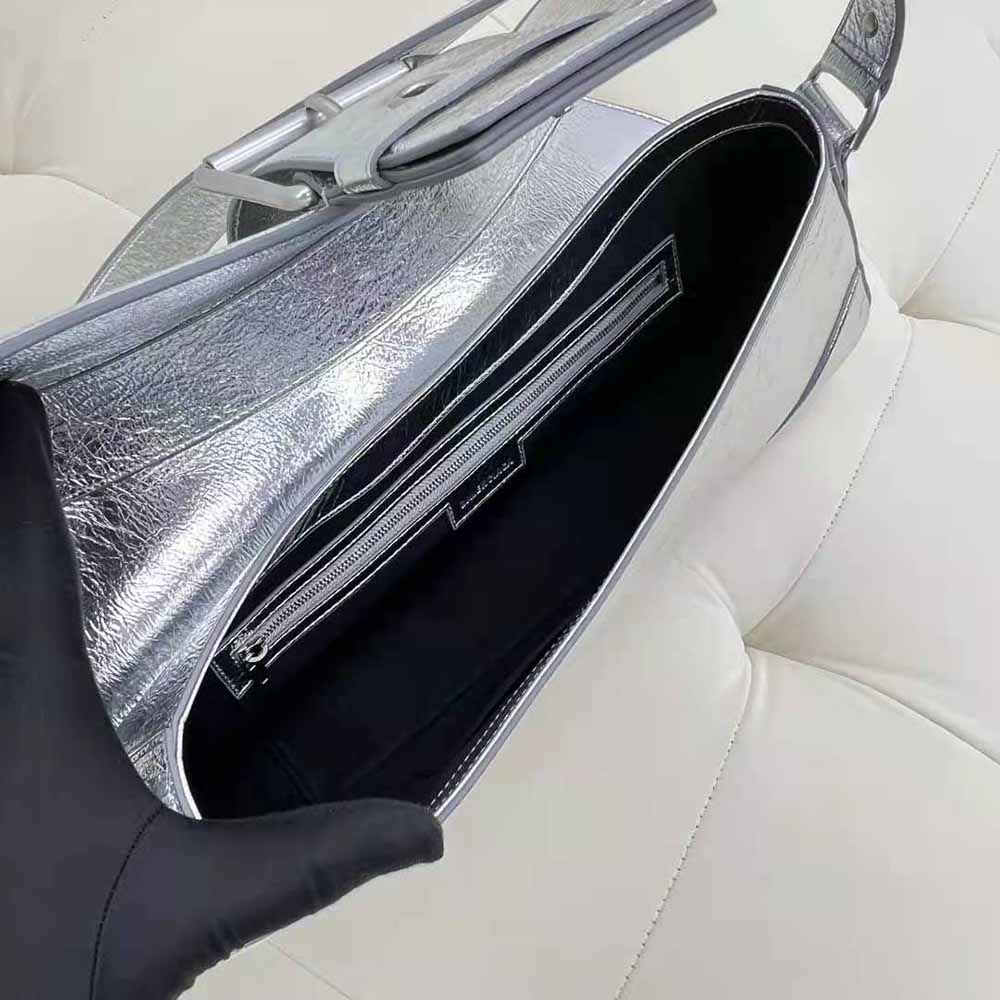 Balenciaga Women Lindsay Small Shoulder Bag with Strap Pleated Mirror Effect-Silver - image 9