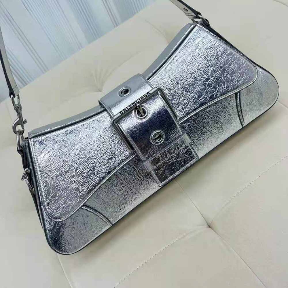 Balenciaga Women Lindsay Small Shoulder Bag with Strap Pleated Mirror Effect-Silver - image 5