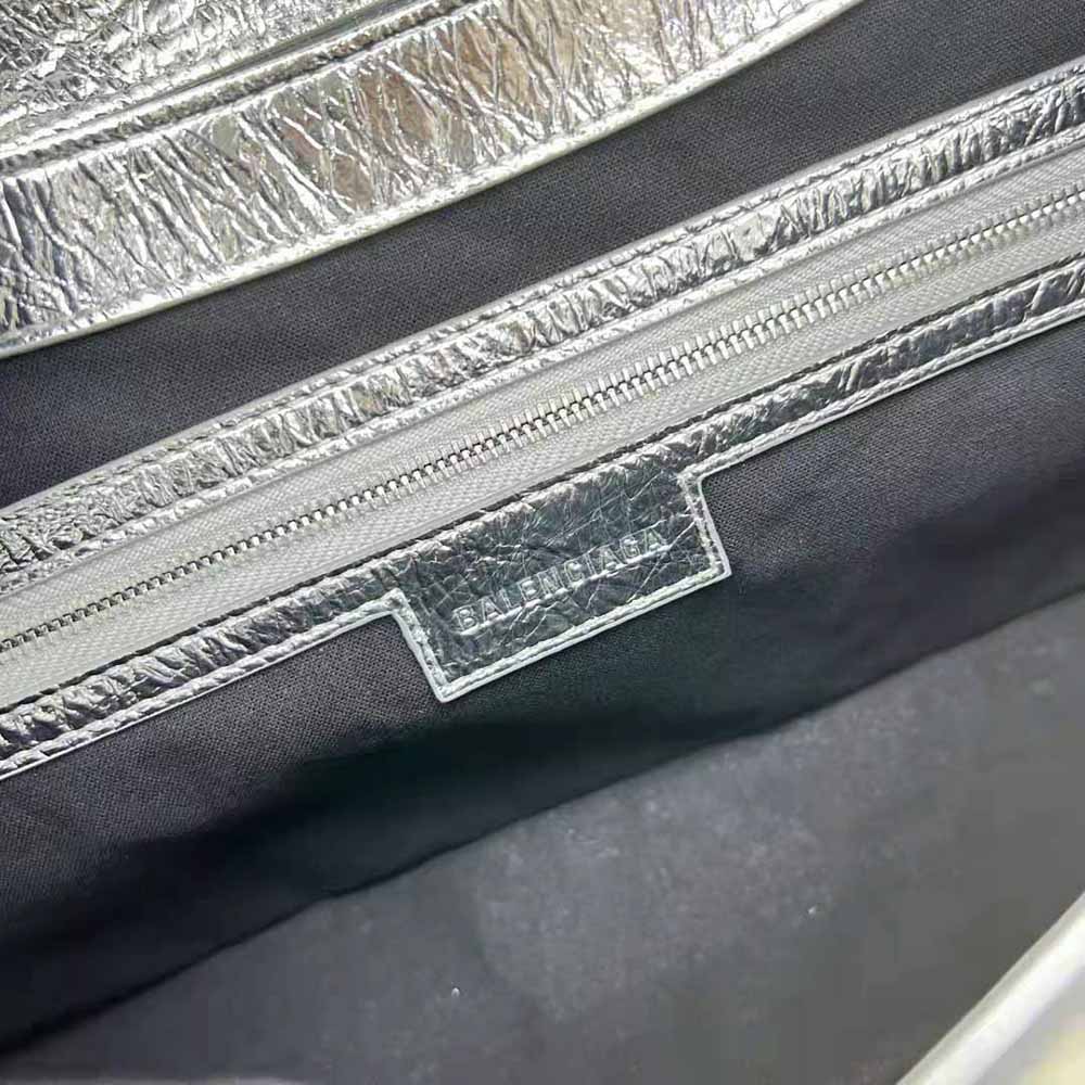Balenciaga Women Lindsay Small Shoulder Bag with Strap Pleated Mirror Effect-Silver - image 8