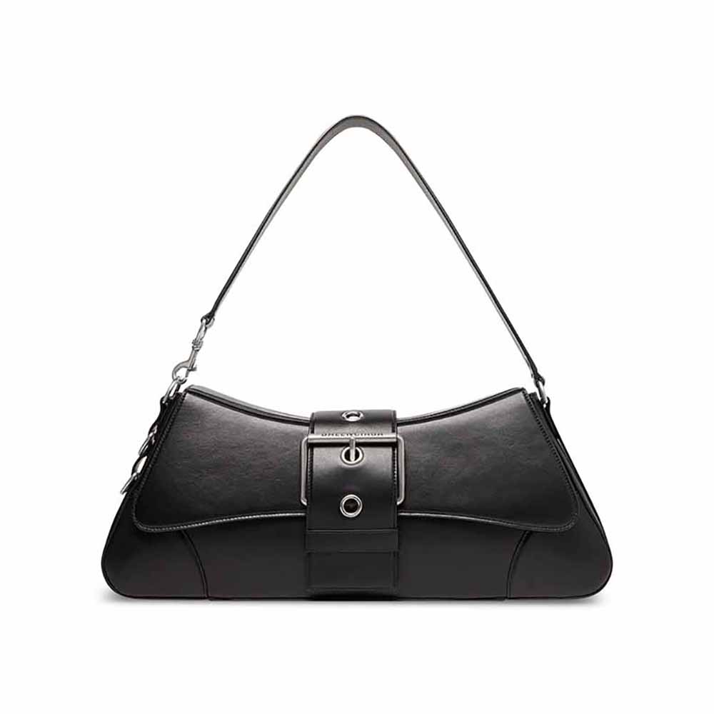 Front view of Balenciaga Women Lindsay Large Shoulder Bag in black shiny calfskin