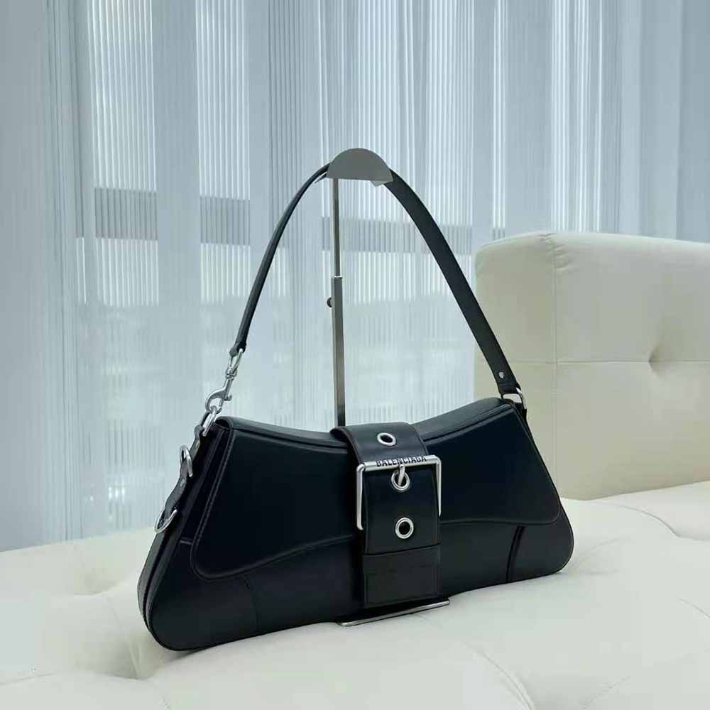 Side angle highlighting the glossy texture of Balenciaga Women Lindsay shoulder bag