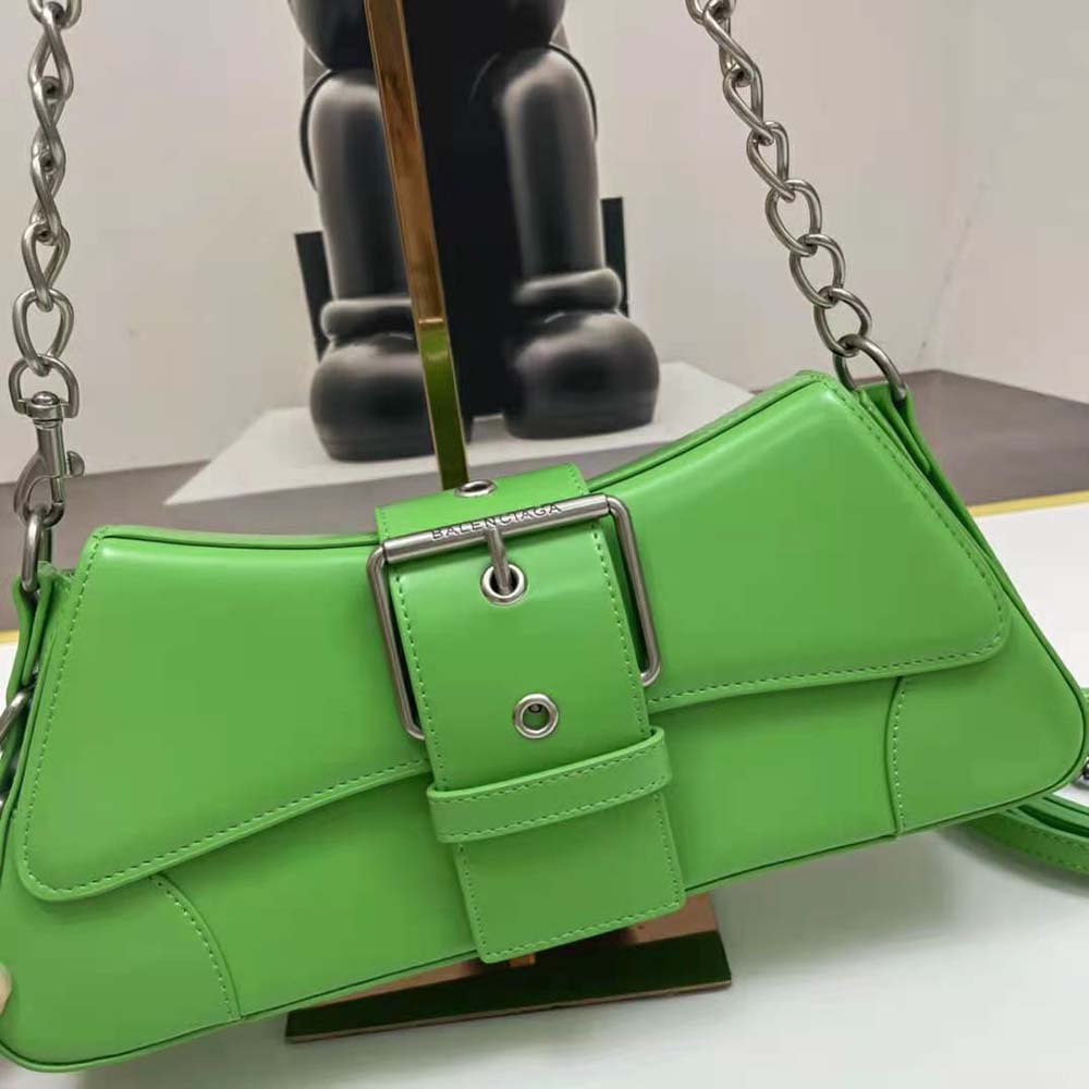 Balenciaga Women Lindsay Small Shoulder Bag With Strap in Bright Green Shiny Smooth Calfskin - image 8