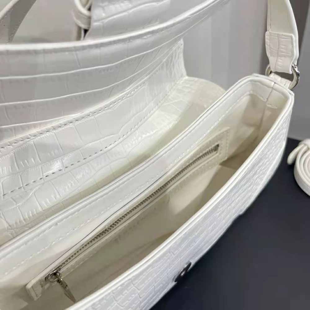 Balenciaga Women Lindsay Small Shoulder Bag with Strap Crocodile Embossed-White - image 10