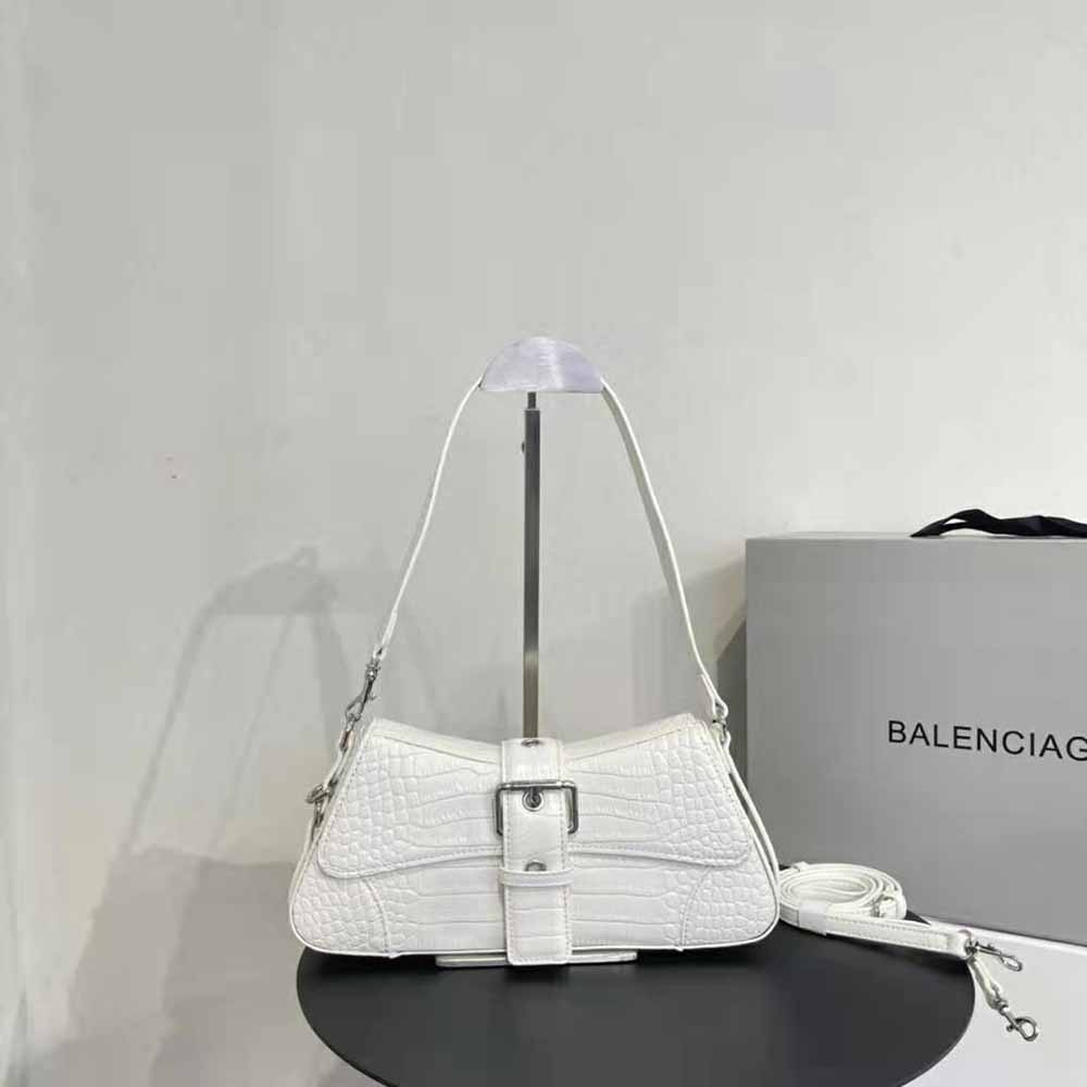 Close-up detail of crocodile embossing on Balenciaga Women Lindsay Small Shoulder Bag