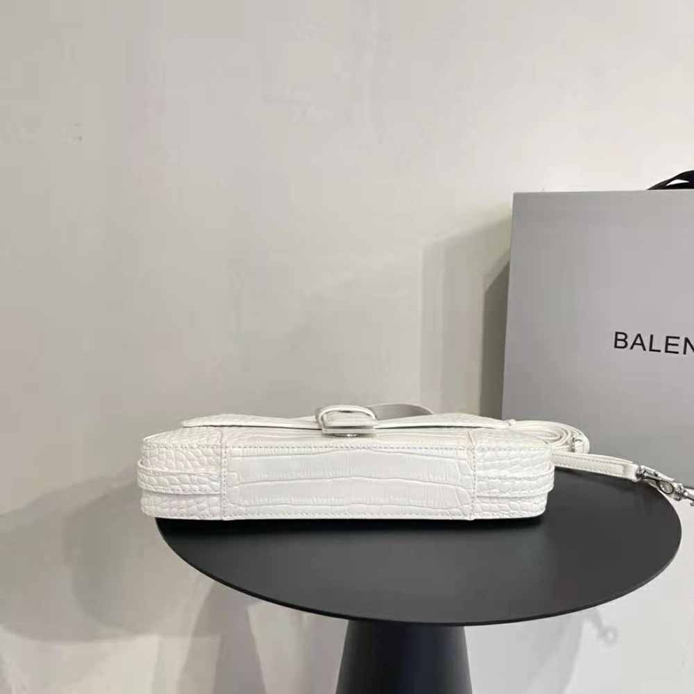 Balenciaga Women Lindsay Small Shoulder Bag with Strap Crocodile Embossed-White - image 6