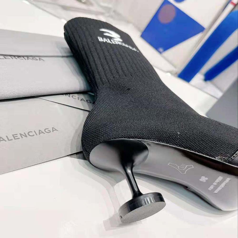Balenciaga Women Sock 50mm Bootie in Black Smooth Calfskin and Black Recycled Knit - image 10