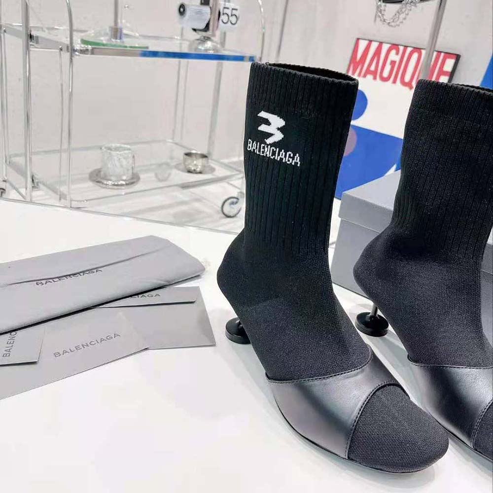 Balenciaga Women Sock 50mm Bootie in Black Smooth Calfskin and Black Recycled Knit - image 6