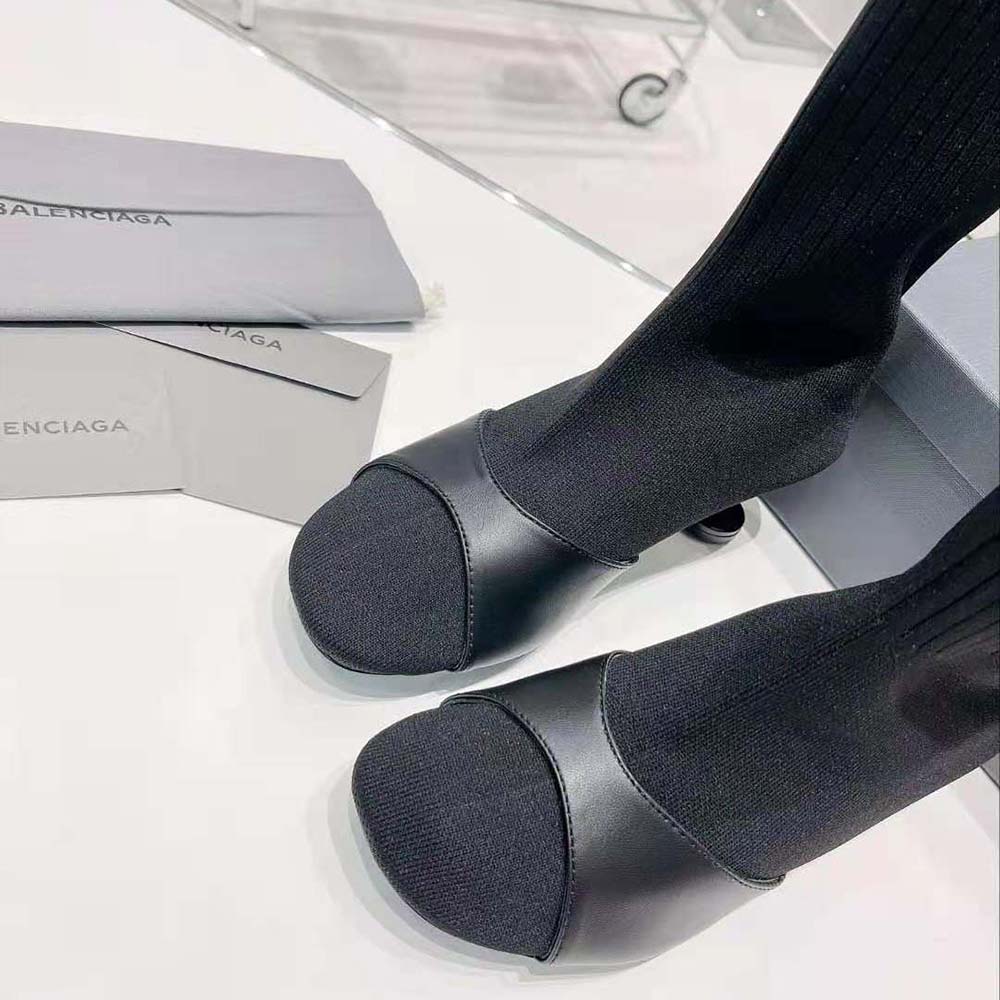 Balenciaga Women Sock 50mm Bootie in Black Smooth Calfskin and Black Recycled Knit - image 8