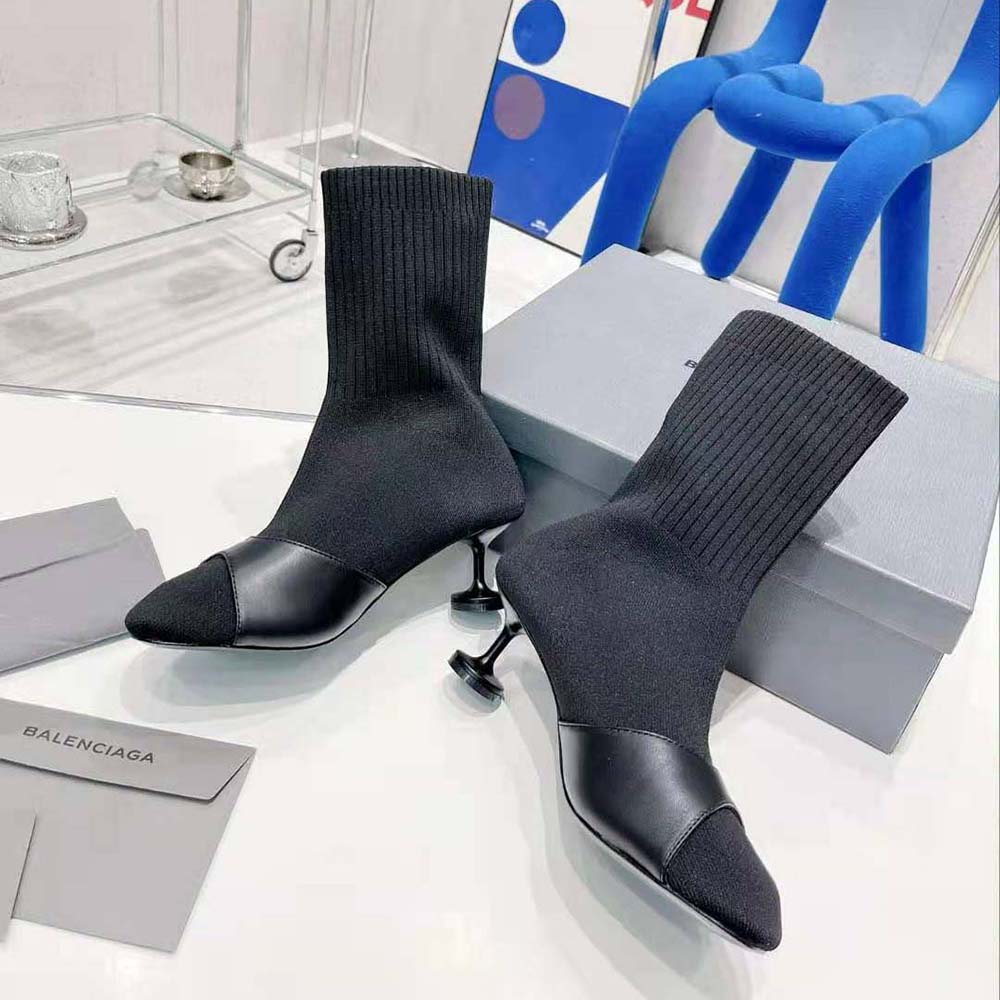 Balenciaga Women Sock 50mm Bootie in Black Smooth Calfskin and Black Recycled Knit - image 4