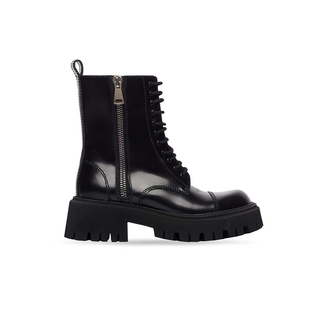 Side profile of Balenciaga Women Tractor 20mm Lace-Up Boot black calfskin