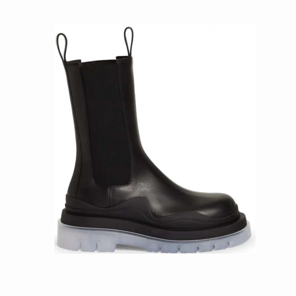 Side profile of Bottega Veneta Unisex Lug Chelsea Boot in black leather