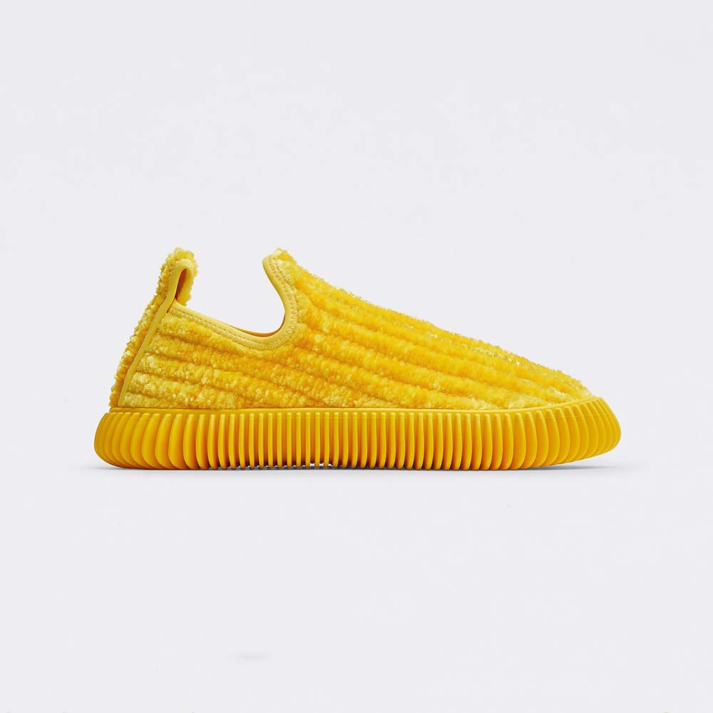 Side view of Bottega Veneta Unisex Ripple Chenille Corduroy Slip-on Sneakers-Yellow