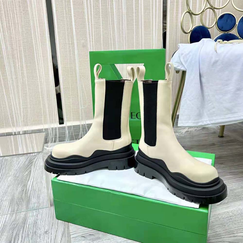 Front view of Bottega Veneta Unisex Tire Chelsea Boot elastic panel