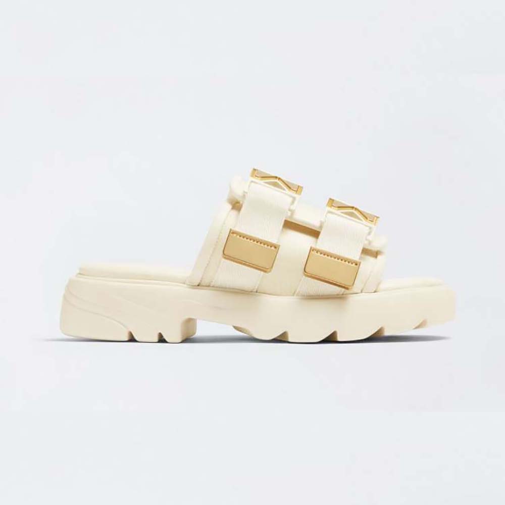 Side view of Bottega Veneta Women Flash Padded Technical Fabric Flat Sandals-White