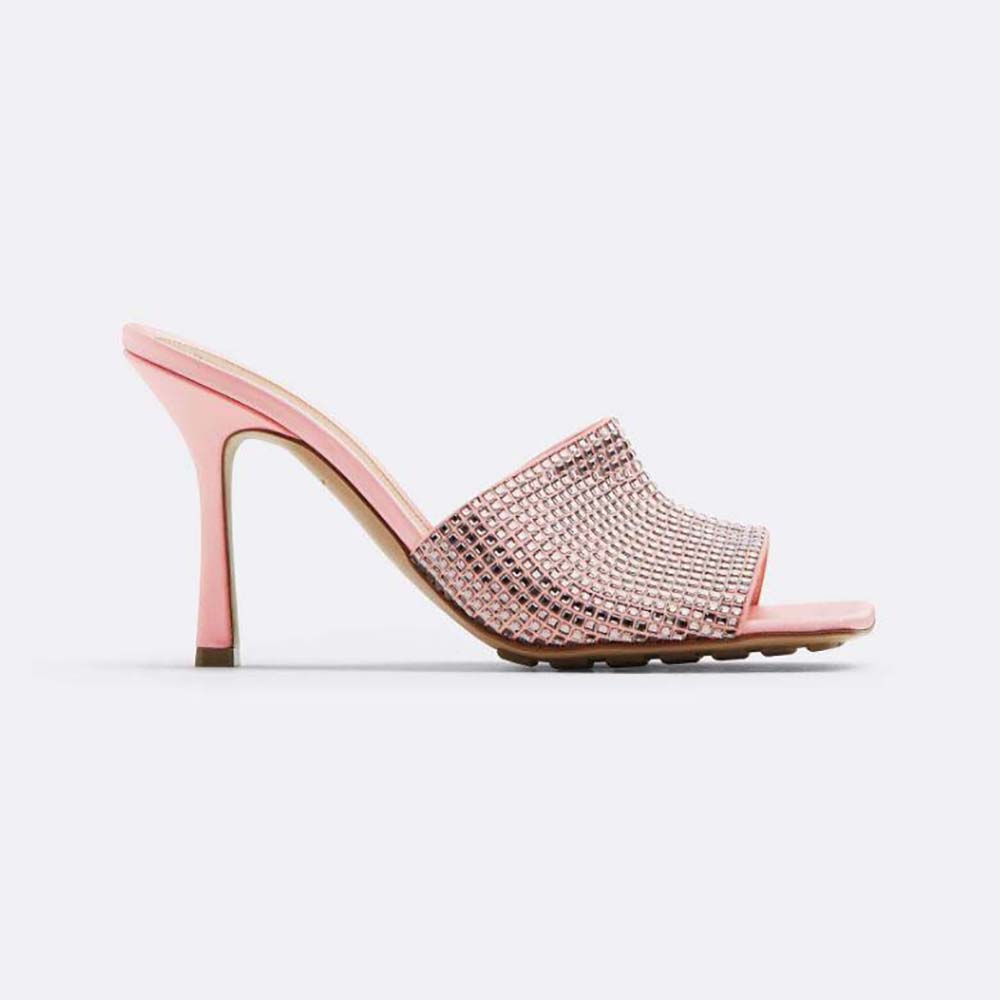 Side profile of Bottega Veneta Women Stretch Strass-Embellished Silk Mules-Pink