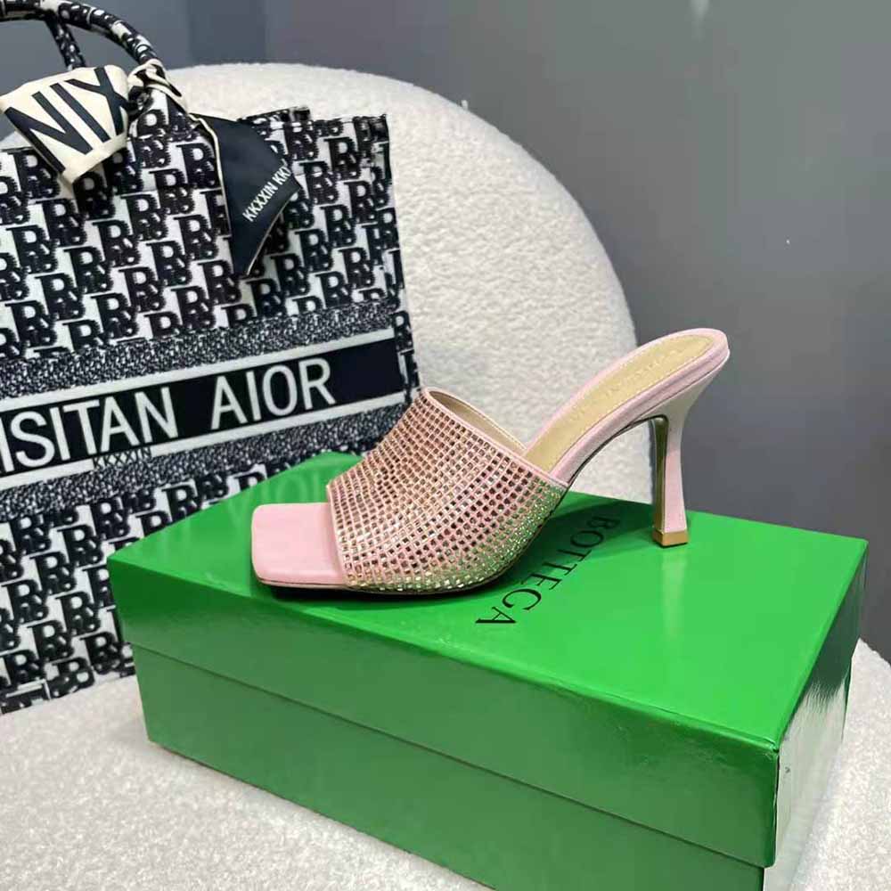 Bottega Veneta Women Stretch Strass-Embellished Silk Mules-Pink - image 7