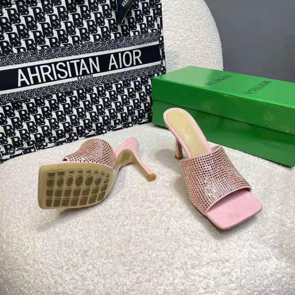Bottega Veneta Women Stretch Strass-Embellished Silk Mules-Pink - image 10
