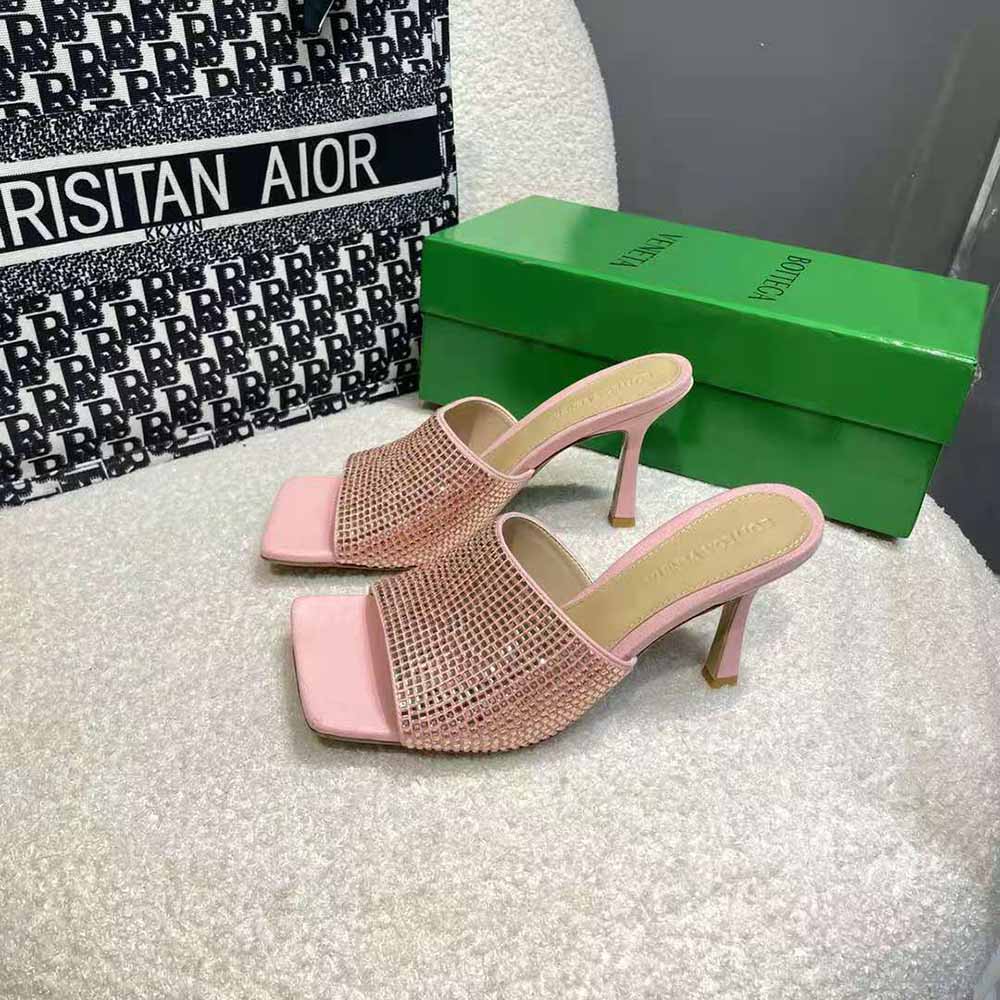 Bottega Veneta Women Stretch Strass-Embellished Silk Mules-Pink - image 6