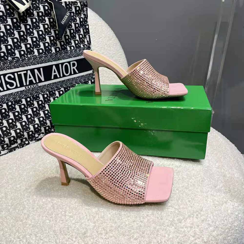 Bottega Veneta Women Stretch Strass-Embellished Silk Mules-Pink - image 8