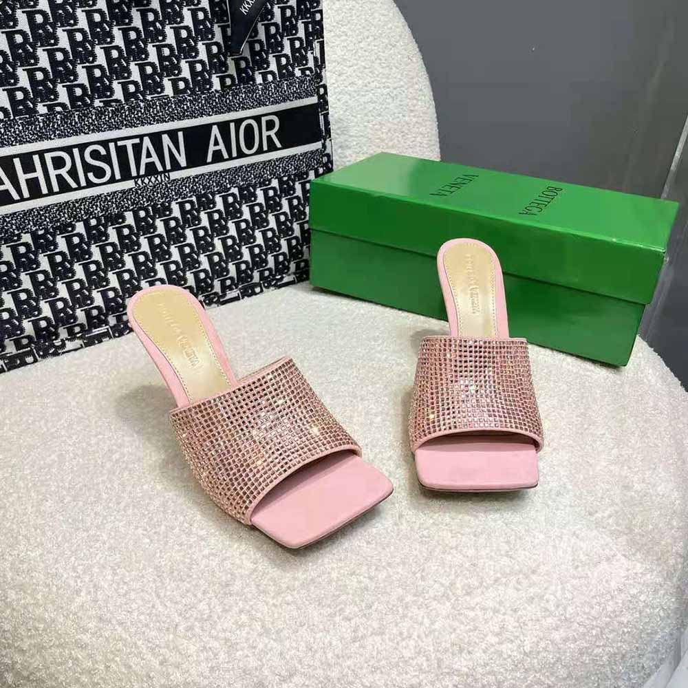 Bottega Veneta Women Stretch Strass-Embellished Silk Mules-Pink - image 4