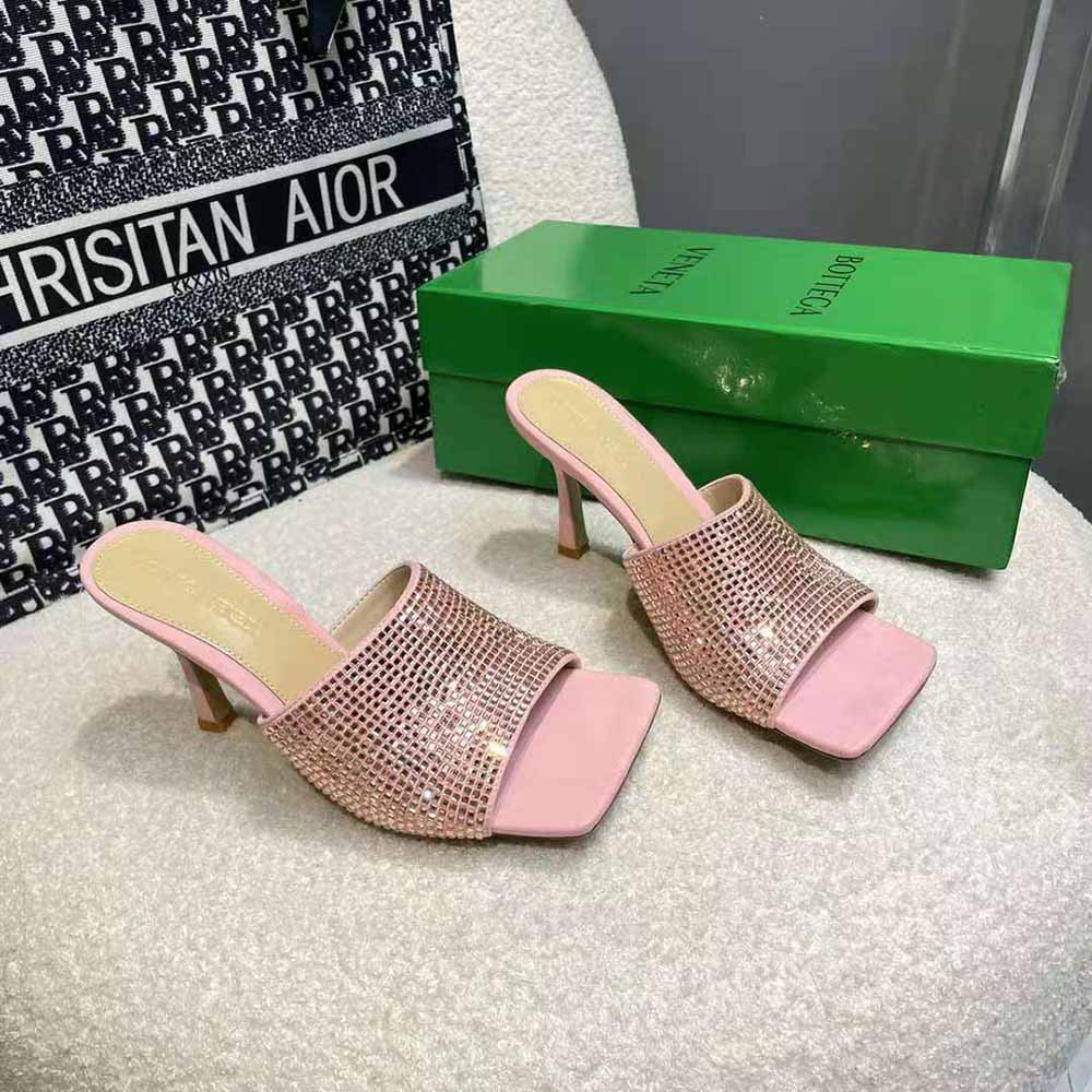 Bottega Veneta Women Stretch Strass-Embellished Silk Mules-Pink - image 5
