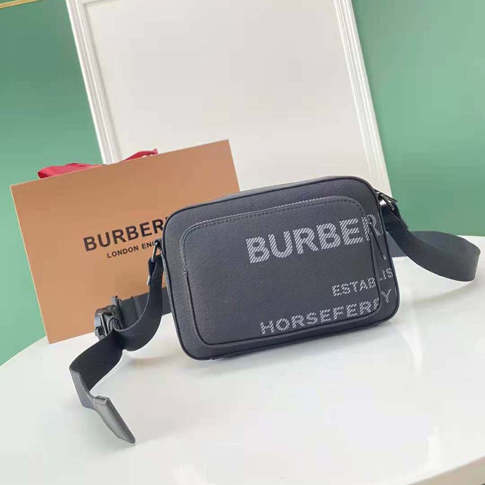 Close-up of Horseferry print detail on Burberry Men crossbody bag