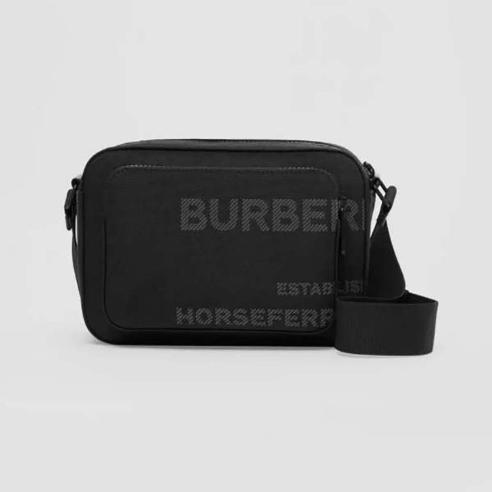 Front view of Burberry Men Horseferry Print Nylon Crossbody Bag-Black