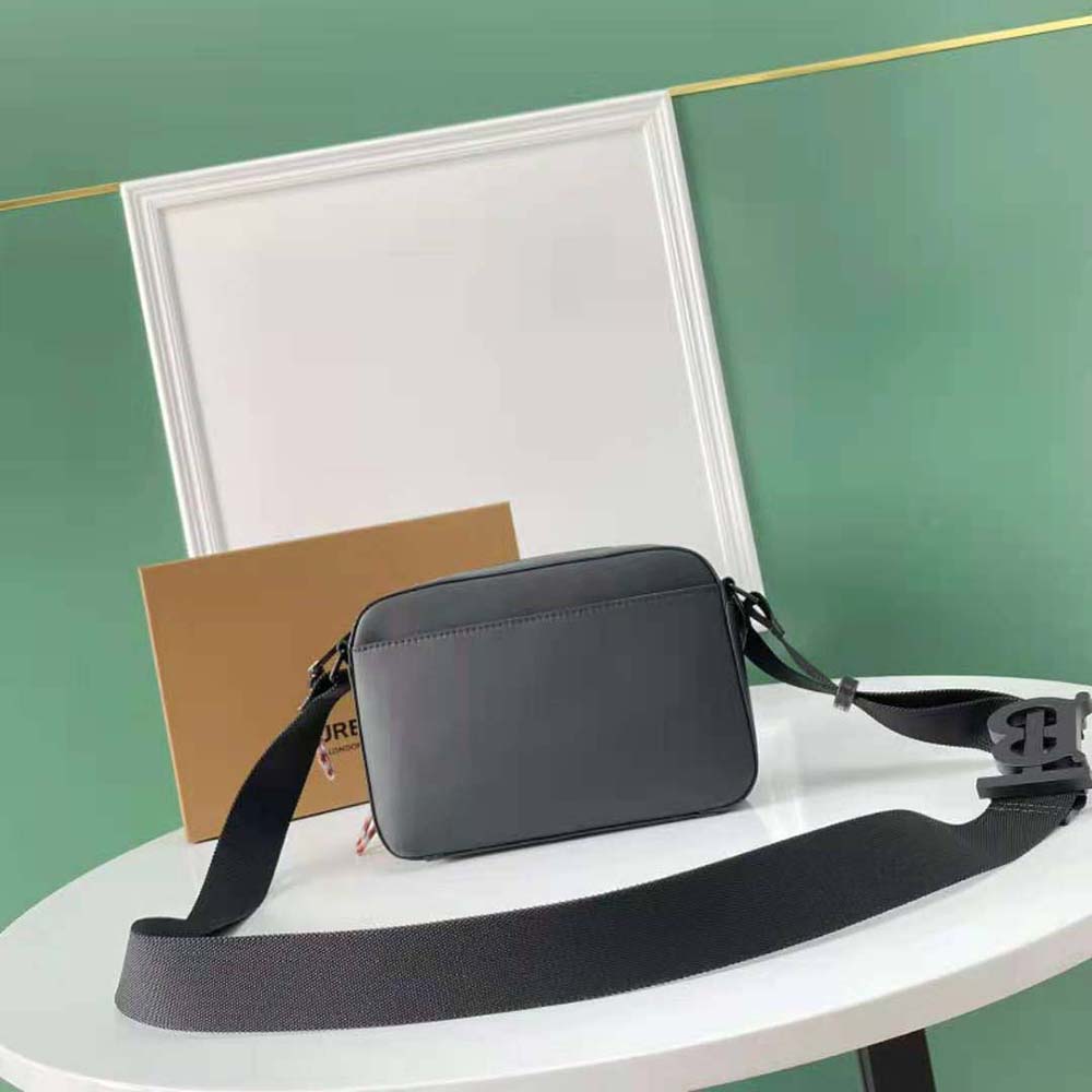 Side angle showing zip closure detail on Burberry crossbody bag