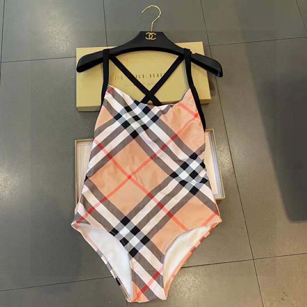 Close-up of Burberry logo and exaggerated check pattern detail