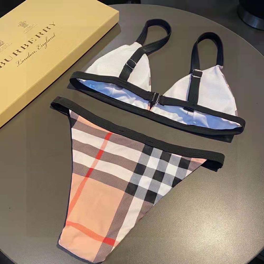 Side angle showing silhouette of Burberry Women Exaggerated Check Triangle Bikini