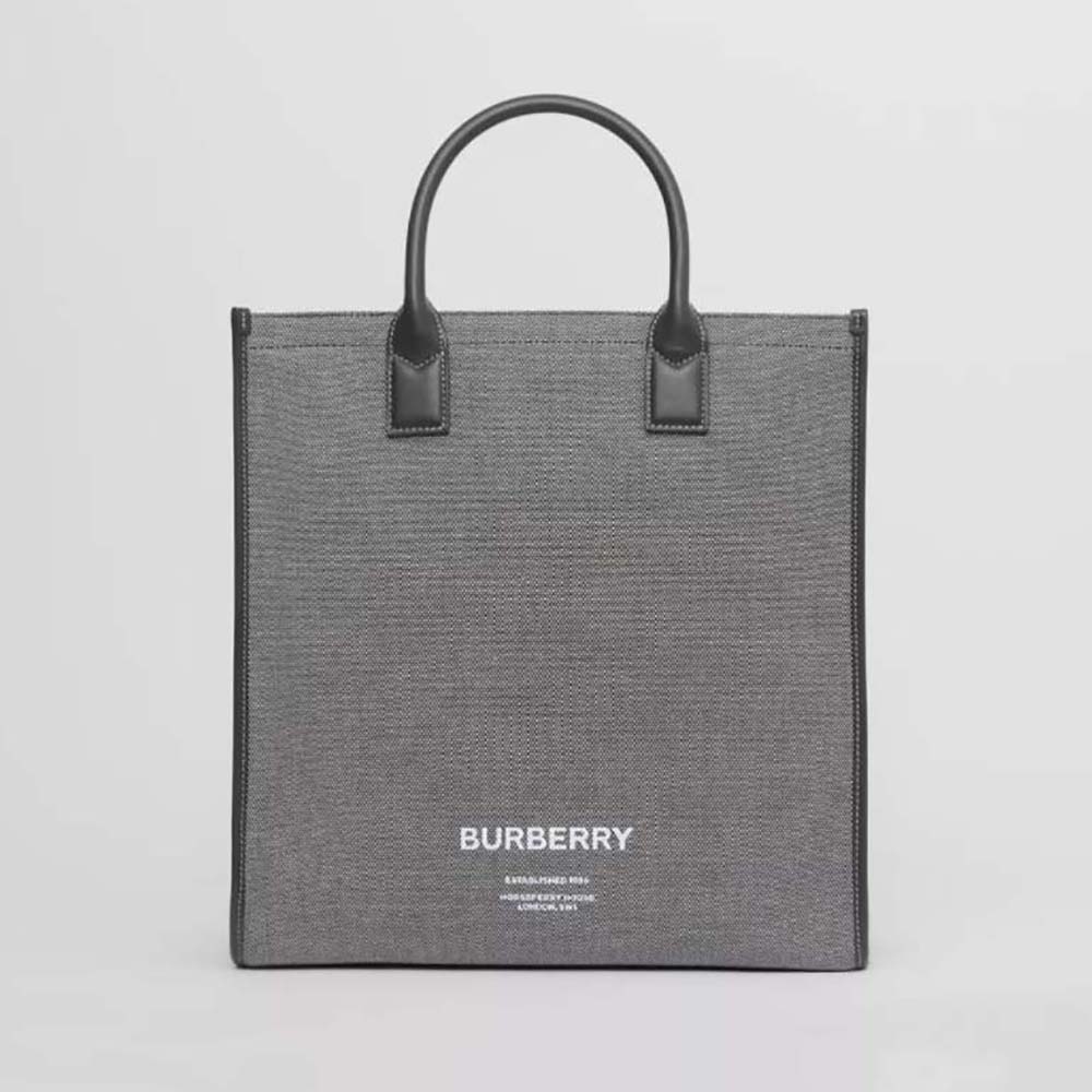 Front view of Burberry Women Horseferry Print Cotton Canvas Tote in gray