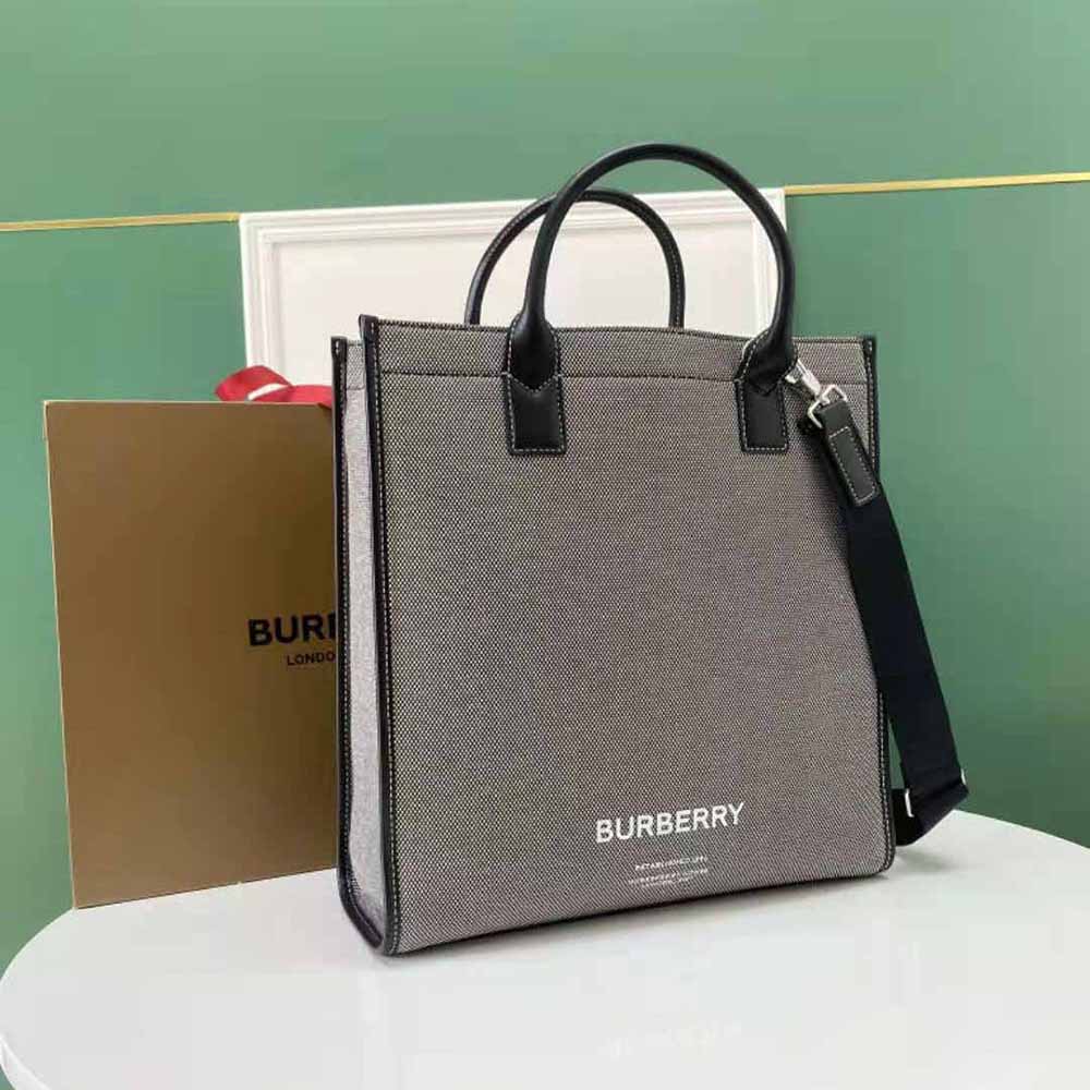 Side angle showing spacious interior of Burberry Women Horseferry Print Cotton Canvas Tote