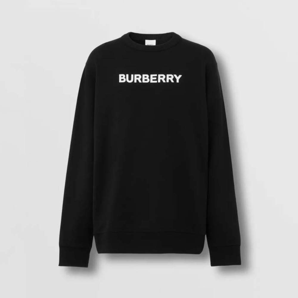Front view of Burberry Men Logo Print Cotton Sweatshirt-Black