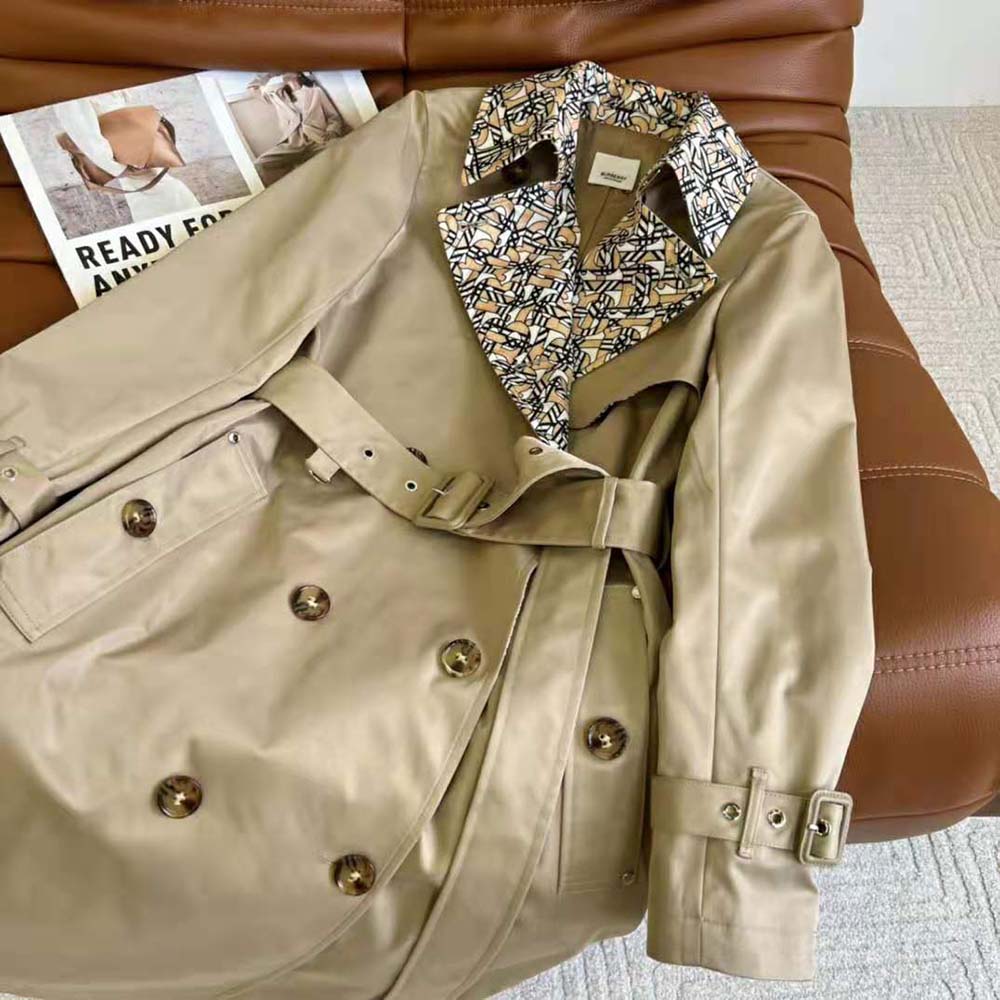 Burberry Women Monogram Print Detail Cotton Gabardine Trench Coat - image 4