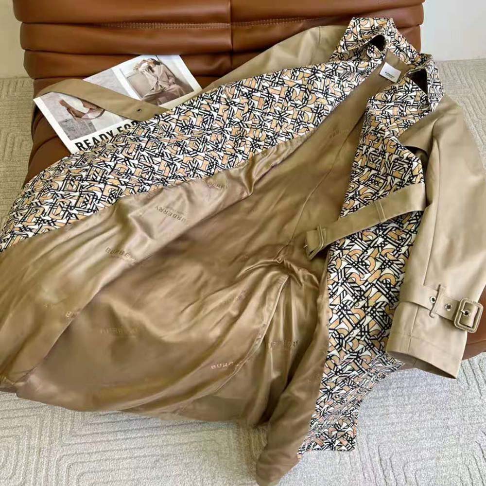 Burberry Women Monogram Print Detail Cotton Gabardine Trench Coat - image 7
