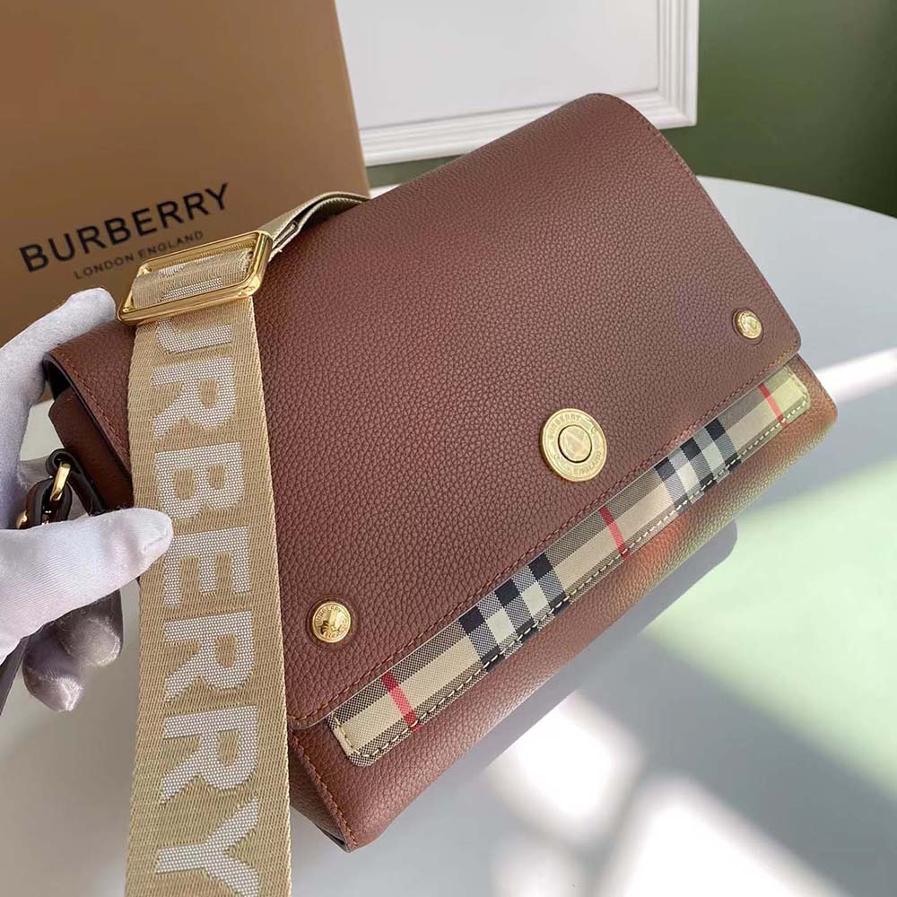 Burberry Women Vintage Check and Leather Note Crossbody Bag-Brown - image 4