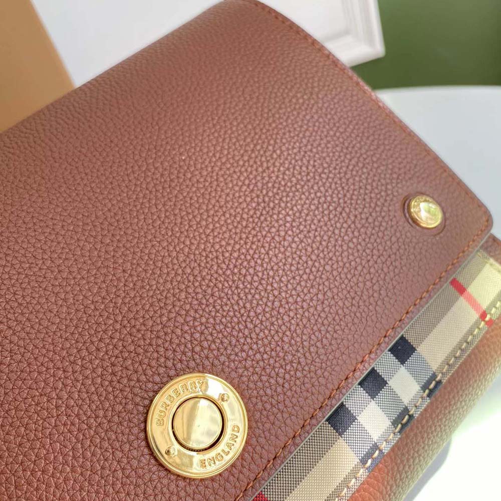 Burberry Women Vintage Check and Leather Note Crossbody Bag-Brown - image 10