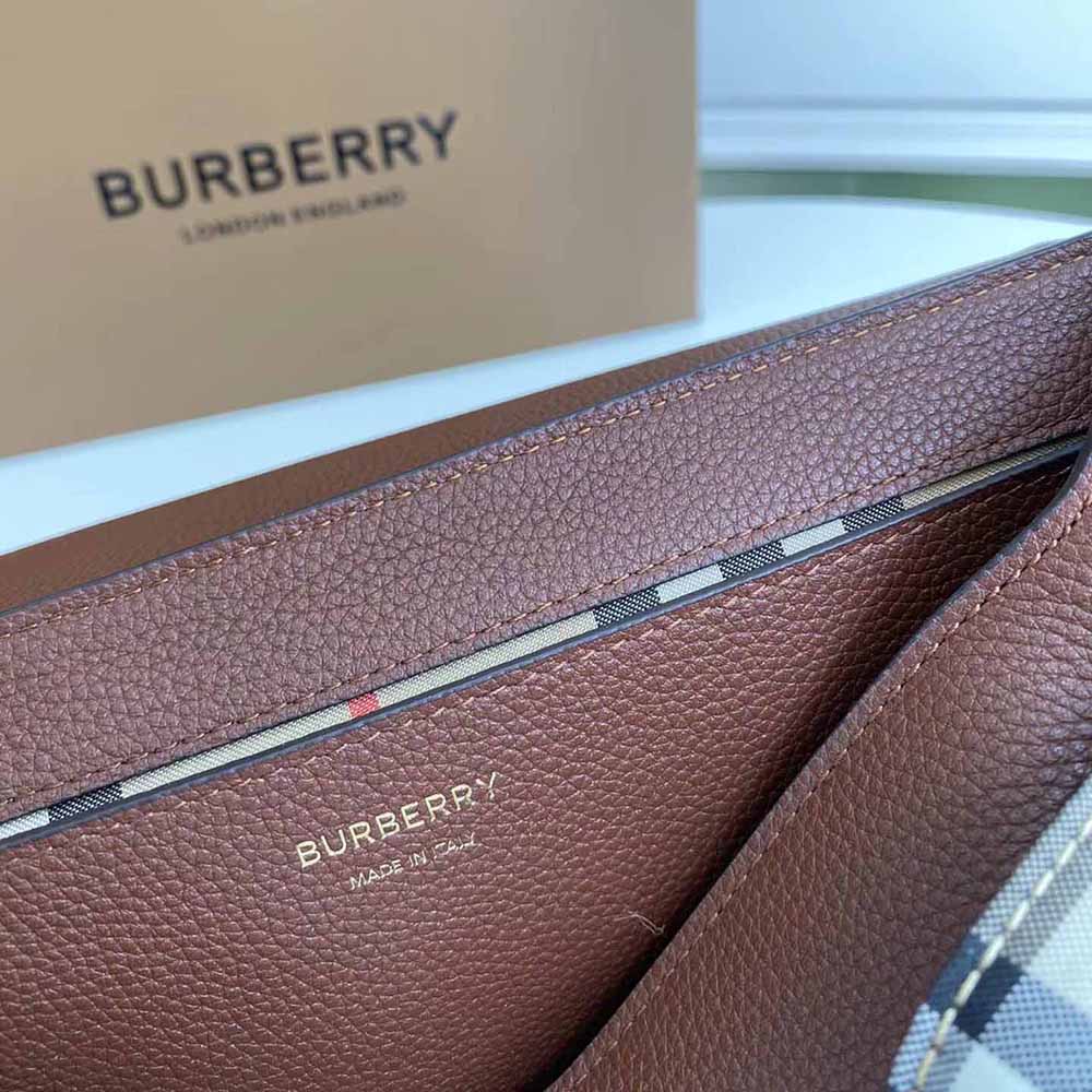 Burberry Women Vintage Check and Leather Note Crossbody Bag-Brown - image 9