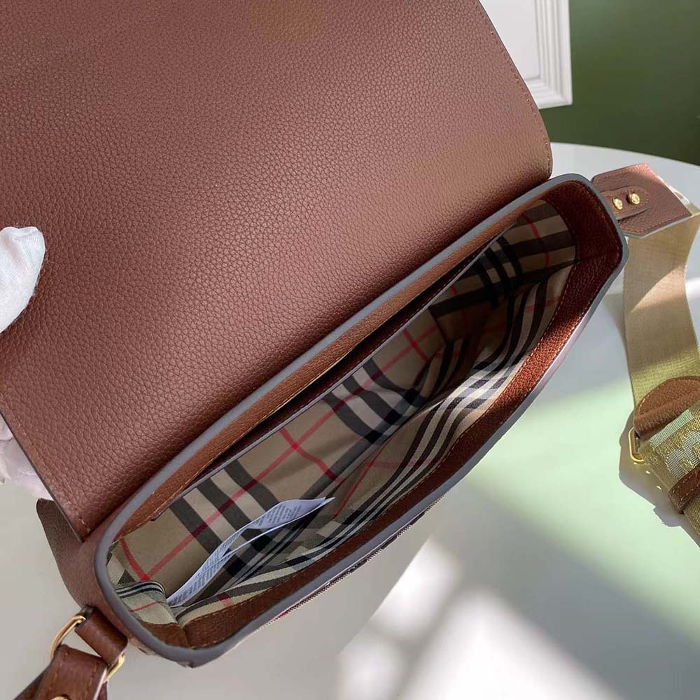 Burberry Women Vintage Check and Leather Note Crossbody Bag-Brown - image 8