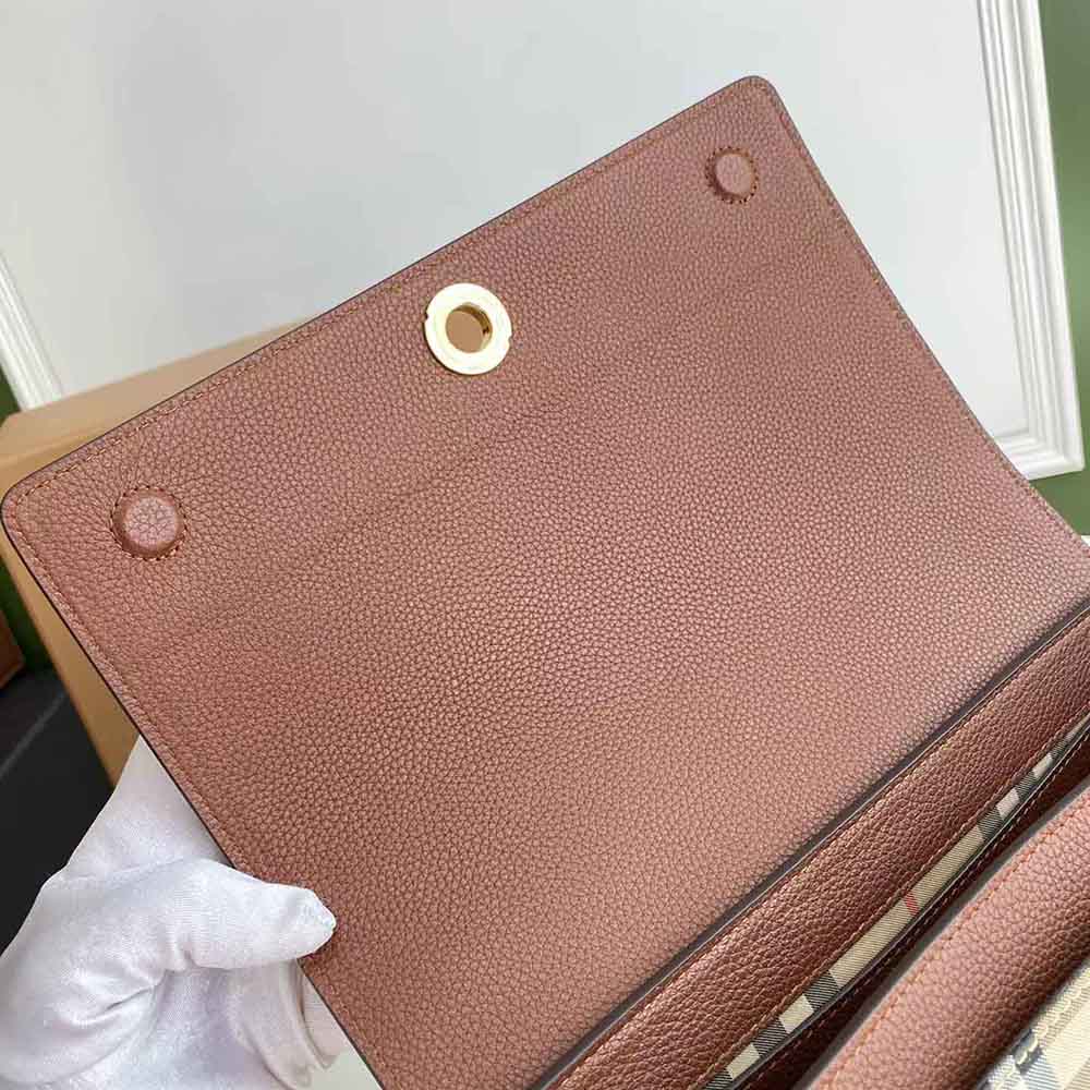 Burberry Women Vintage Check and Leather Note Crossbody Bag-Brown - image 7