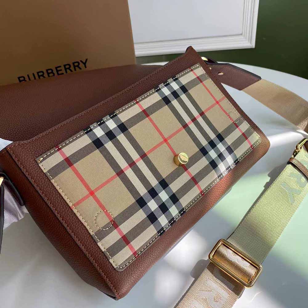 Burberry Women Vintage Check and Leather Note Crossbody Bag-Brown - image 5