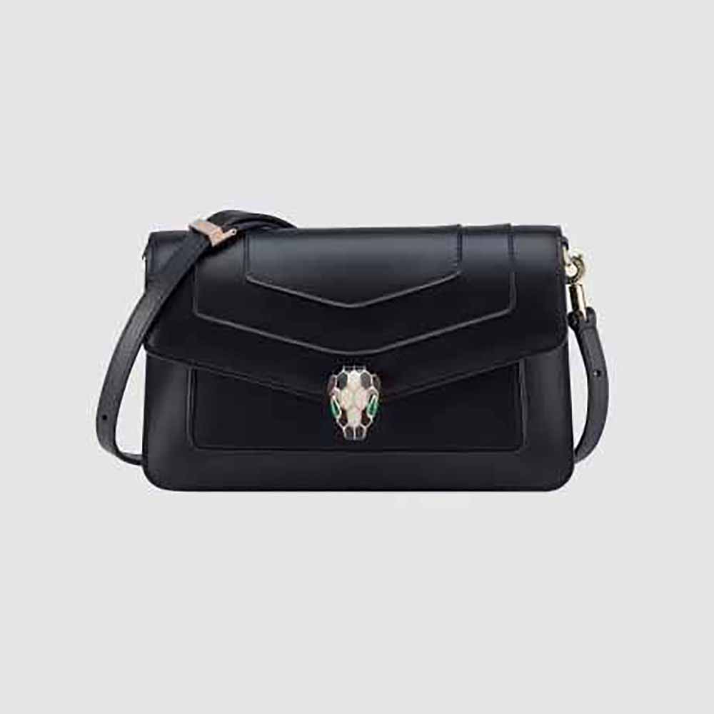 Front view of Bvlgari Women Serpenti Forever East-West Shoulder Bag- Black