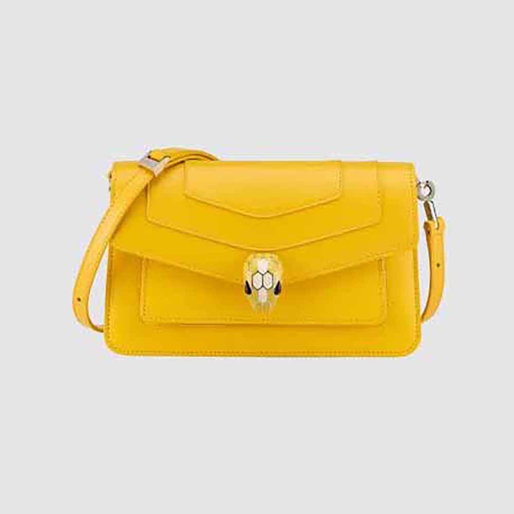 Front view of Bvlgari Women Serpenti Forever East-West Shoulder Bag Yellow