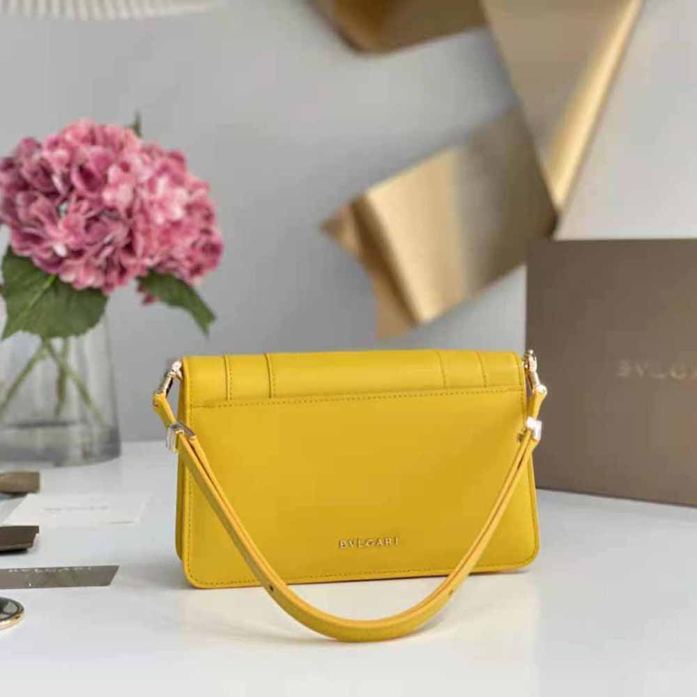 Side angle showing compact silhouette of Bvlgari Serpenti Forever East-West Bag