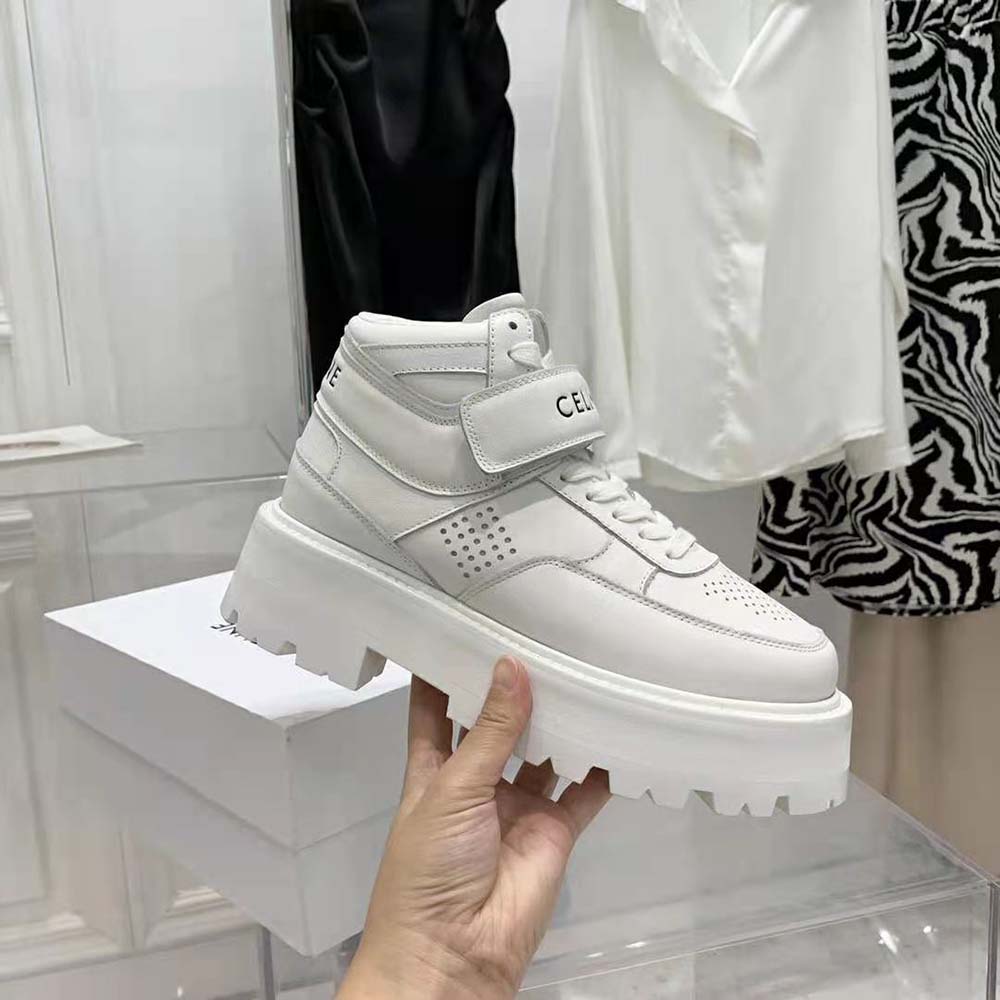 Celine Unisex Bulky Trainer High Sneaker with Velcro in Calfskin-White - image 5